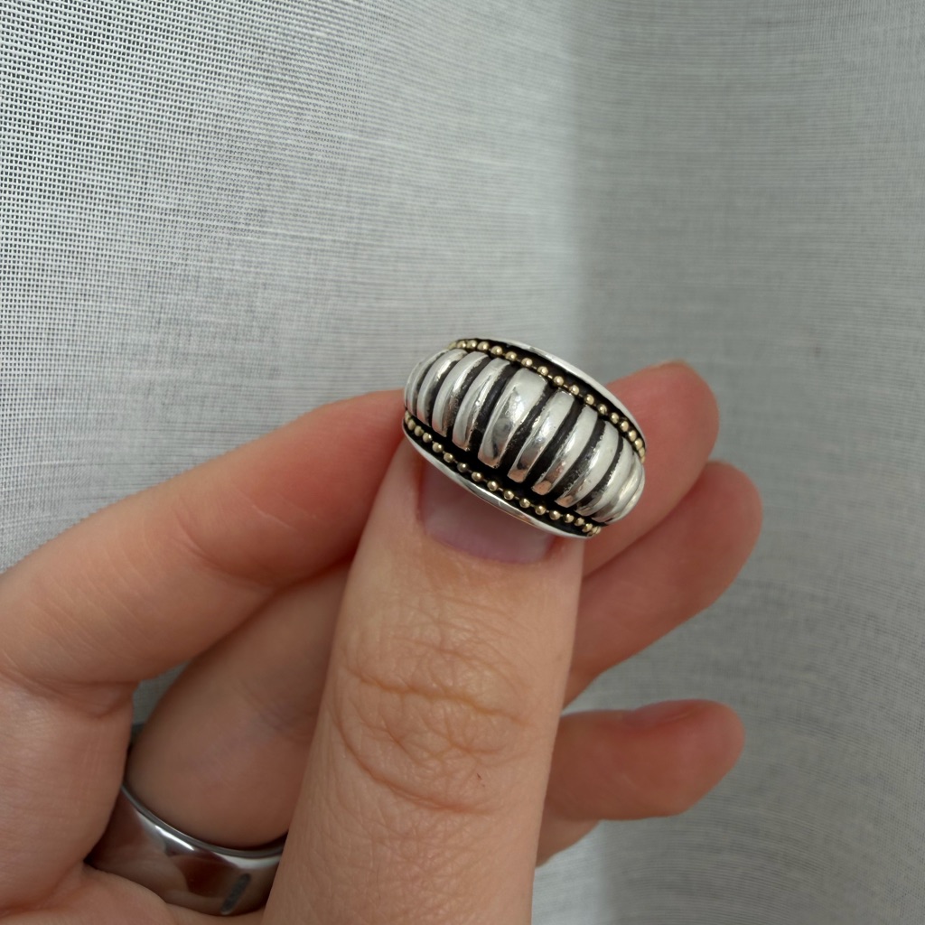 Two Tone Fluted Dome Ring In Sterling Silver And 18k Yellow Gold Size 5556